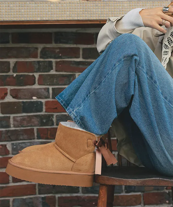 バックリボン厚底ムートンブーツ [H576] - レディースファッション通販