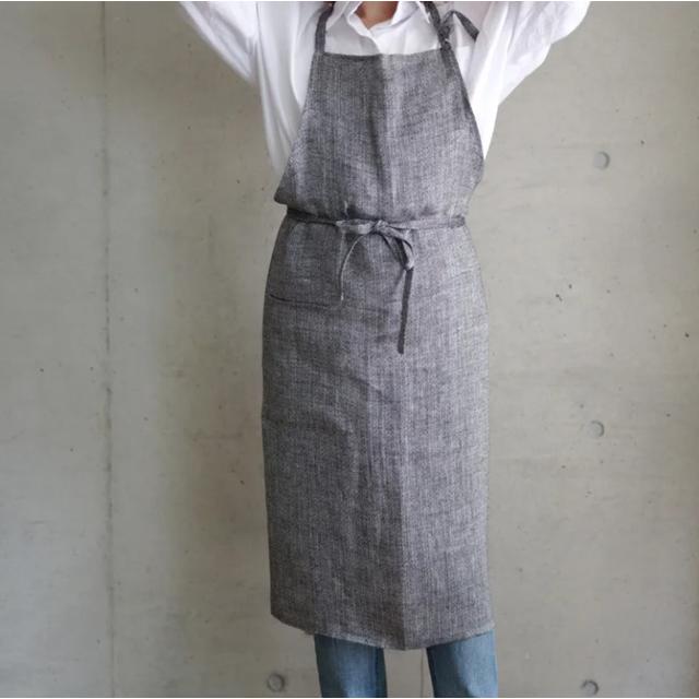 LINEN & DECOR リネンアンドデコール エプロン（ブラック ヘリンボーン