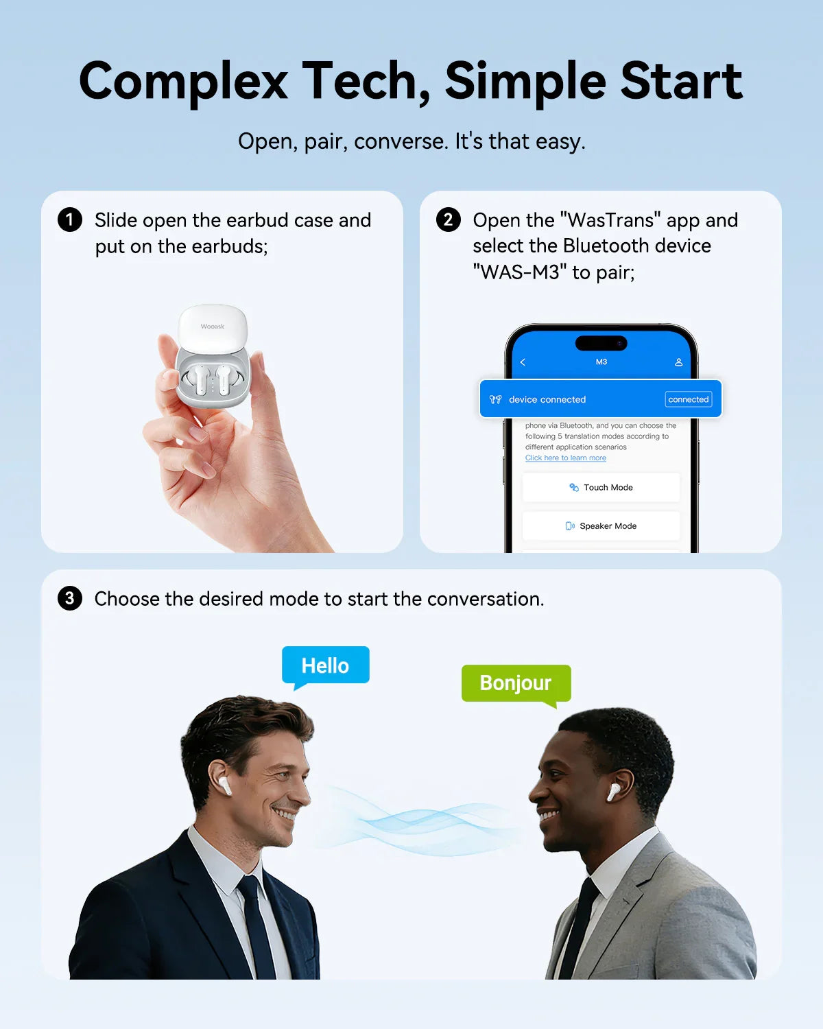 イヤホン Wooask M3 Translator Earbuds 3-in-1 Wooask® M3 AI Off