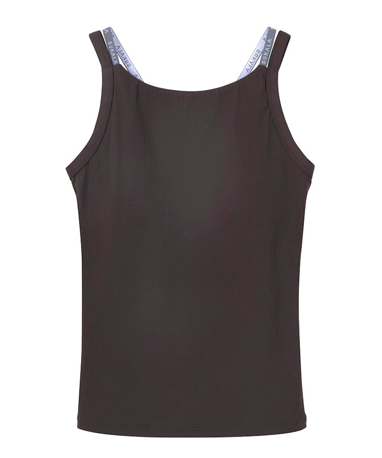 SUKALA】ダブルストラップリブロゴタンクトップ(XSサイズ エスプレッソ