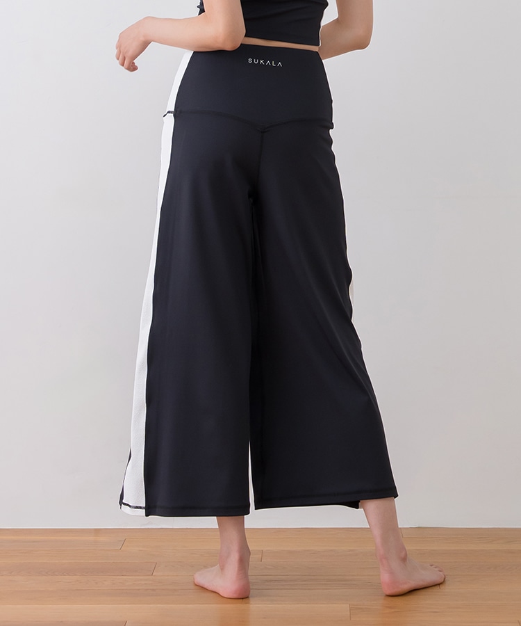 SUKALA】バイカラーワイドパンツ(M・L・LLサイズ ブラック・ワイン