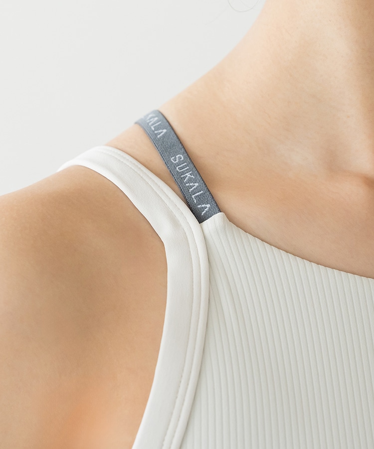 SUKALA】ダブルストラップリブロゴタンクトップ(XS・LLサイズ サンド