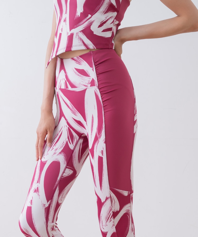 SUKALA】ハートプリントサイドギャザーレギンス(XS・Lサイズ ベージュ