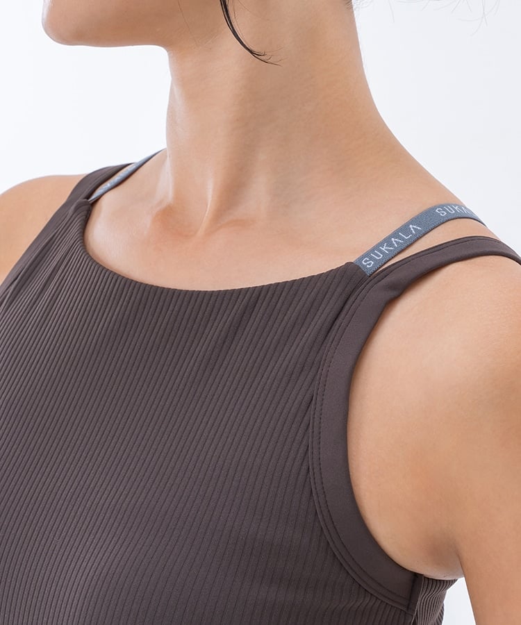SUKALA】ダブルストラップリブロゴタンクトップ(XSサイズ エスプレッソ