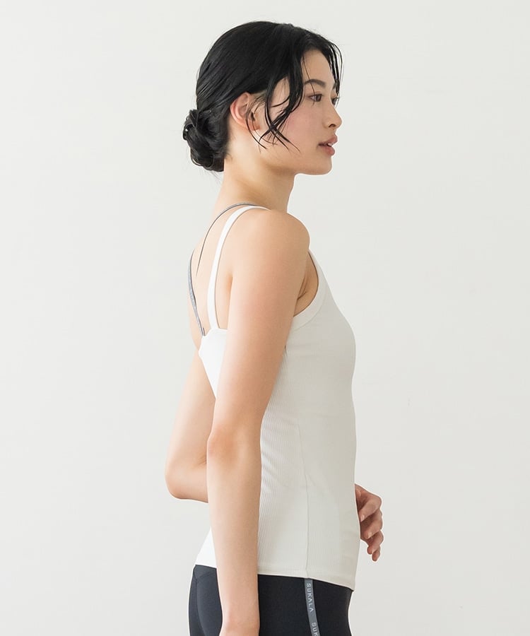SUKALA】ダブルストラップリブロゴタンクトップ(XS・LLサイズ サンド