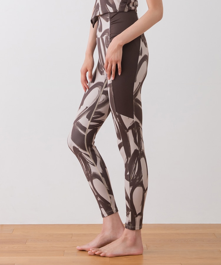 SUKALA】ハートプリントサイドギャザーレギンス(XS・Lサイズ ベージュ