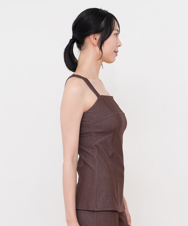 SUKALA】リブデニムロングキャミソール(XSサイズ チョコレートブラウン