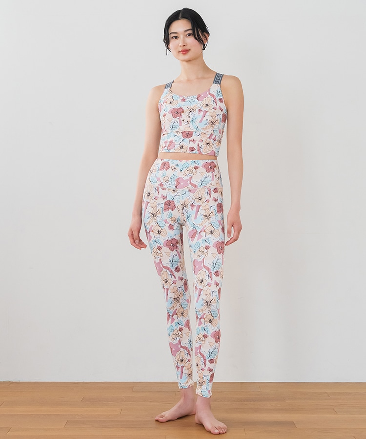 SUKALA】ミックスフラワープリントレギンス(Lサイズ イエローオレンジ