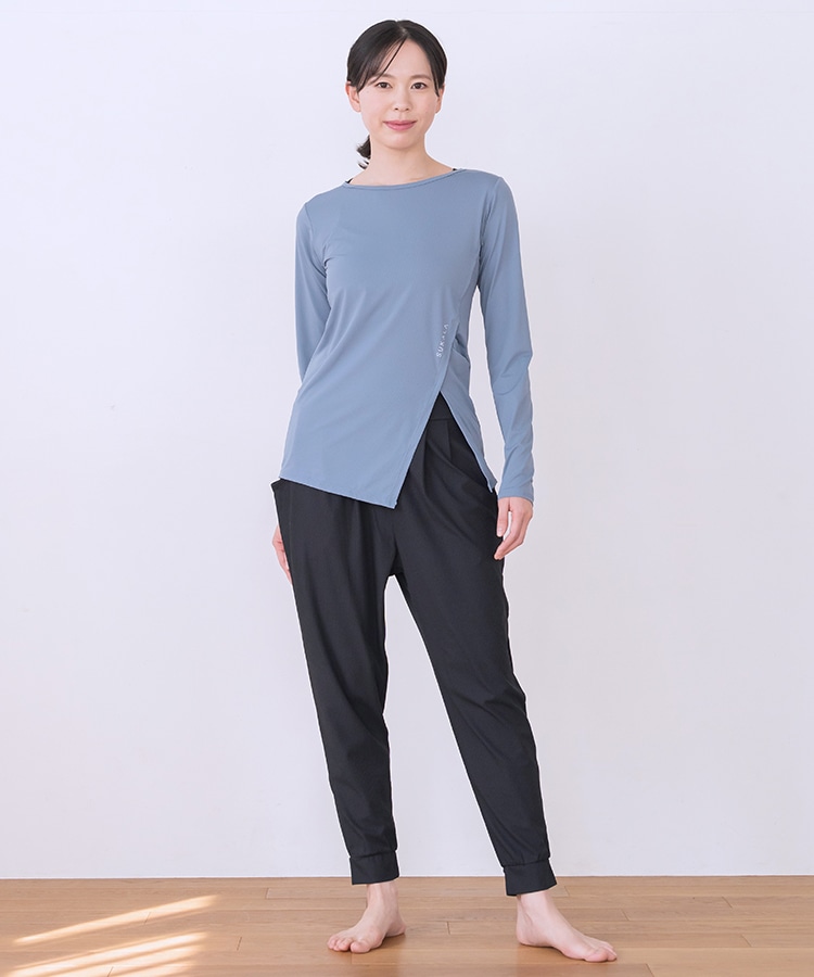 SUKALA】アシンメトリーメッシュロングスリーブ(Lサイズ ブルーグレー