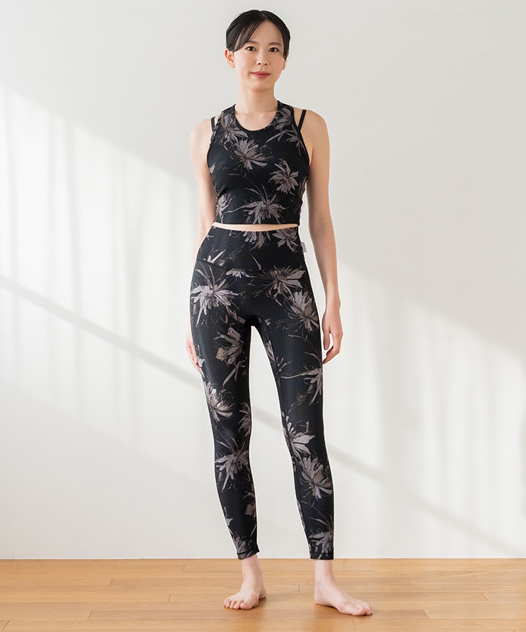 SUKALA】リブBigフラワープリントレギンス(XS・S・M・Lサイズ スモーク