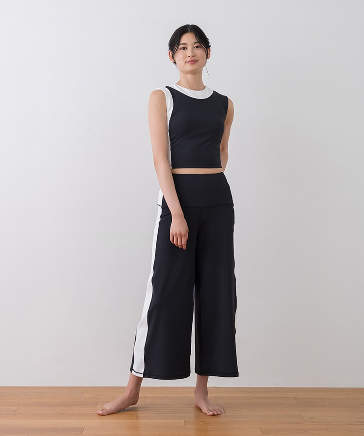 SUKALA】バイカラーワイドパンツ(M・L・LLサイズ ブラック・ワイン