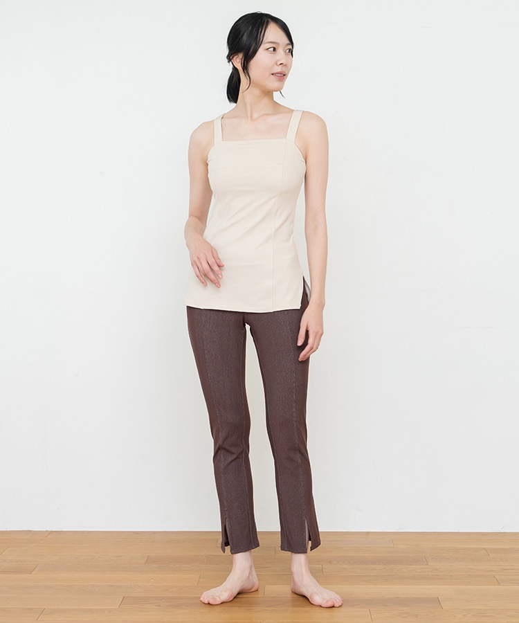 SUKALA】リブデニムロングキャミソール(XSサイズ チョコレートブラウン