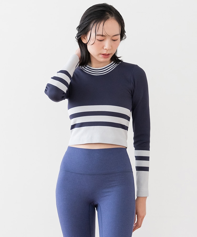 SUKALA】カップ付きボーダーニットロングスリーブトップス(Sサイズ