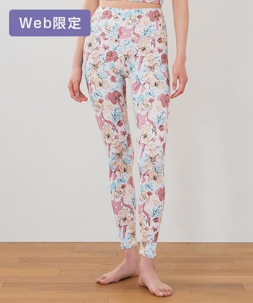 SUKALA】ミックスフラワープリントレギンス(Lサイズ イエローオレンジ