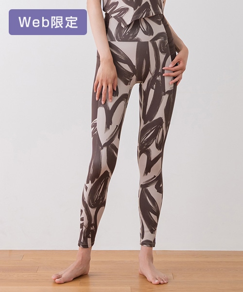 SUKALA】ハートプリントサイドギャザーレギンス(XS・Lサイズ ベージュ