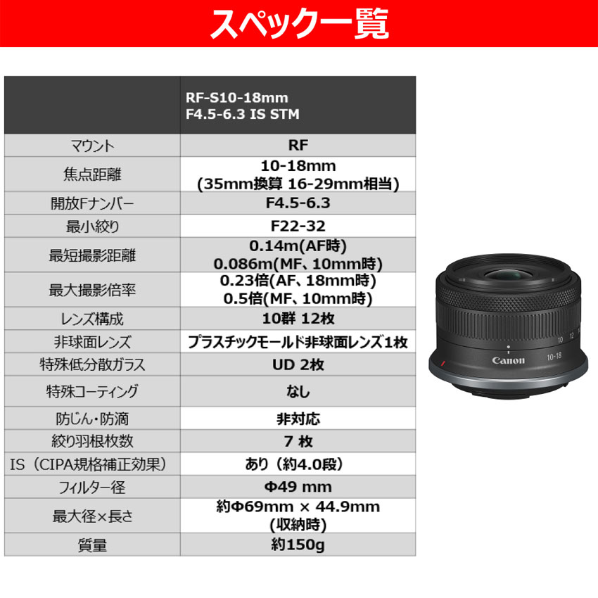 RFレンズ RF-S10-18mm F4.5-6.3 IS STM：通販｜キヤノンオンラインショップ