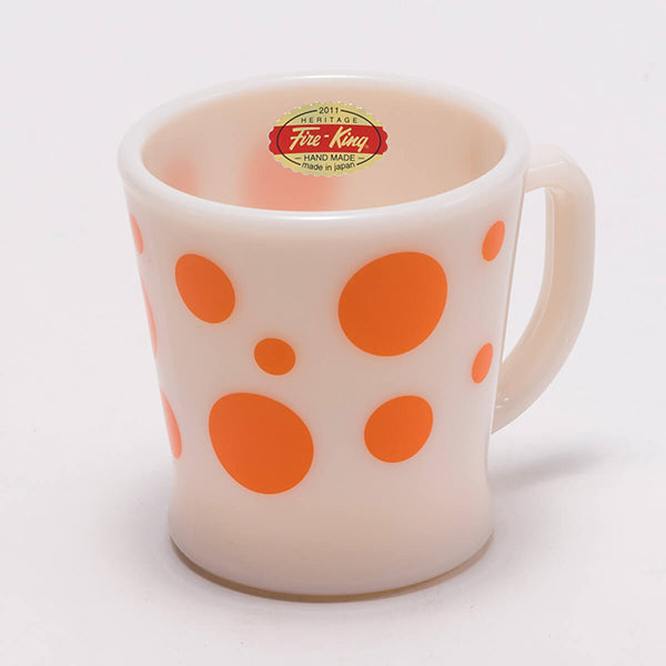 Fire-King Dハンドルマグ ライトアイボリー ポルカドット オレンジ