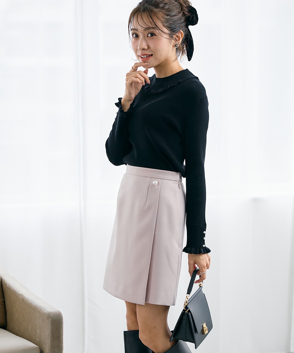 曽田茉莉江コラボ》パールボタン巻きミニスカート｜Maglie le cassetto