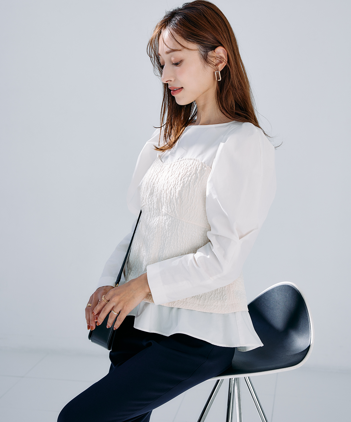 M Maglie le cassetto×吉田理紗》ビスチェ風ジャガードブラウス｜M