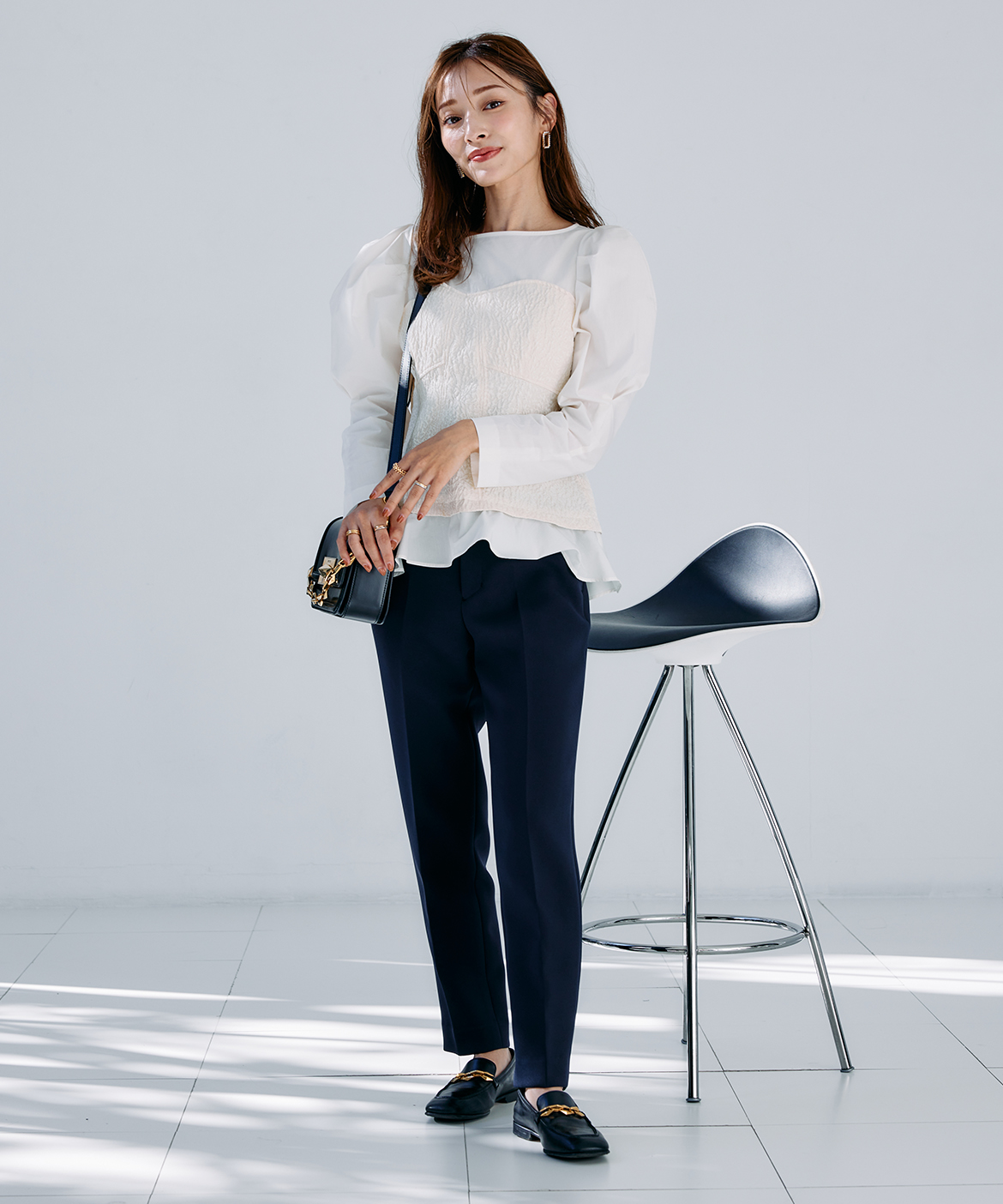 M Maglie le cassetto×吉田理紗》ビスチェ風ジャガードブラウス｜M