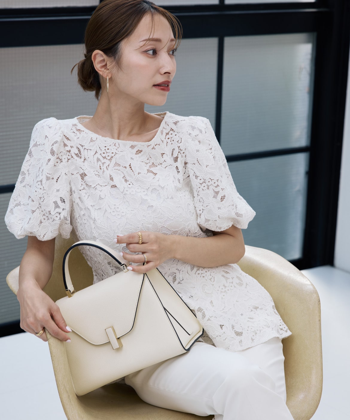 M Maglie le cassetto×吉田理紗》シアーレースペプラムブラウス｜M