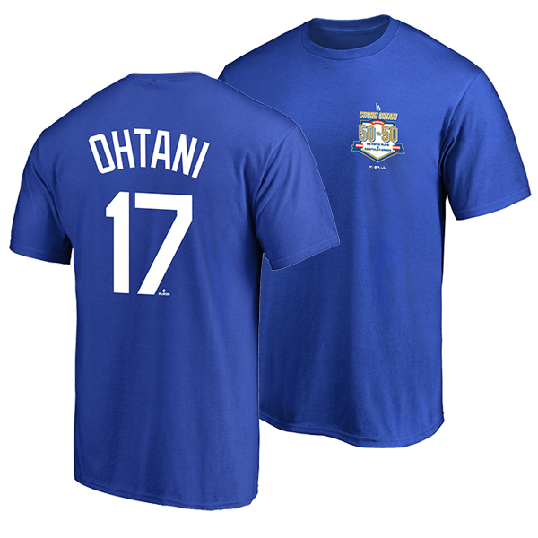 ドジャース 大谷翔平 ネーム＆ナンバー Tシャツ ブルー（50-50 ver