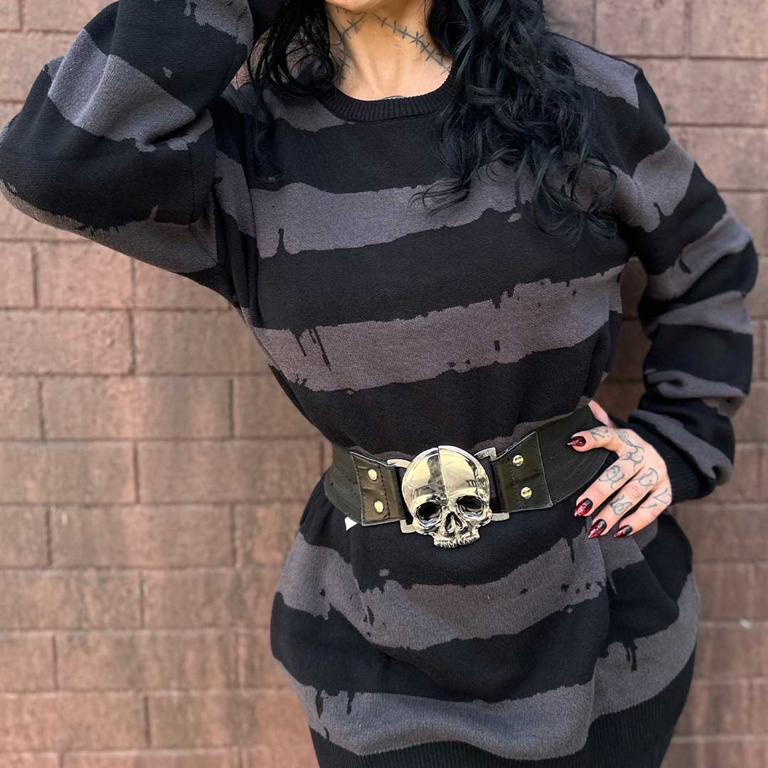 Kreepsville 666 Elastic Waist Belt with skull buckle