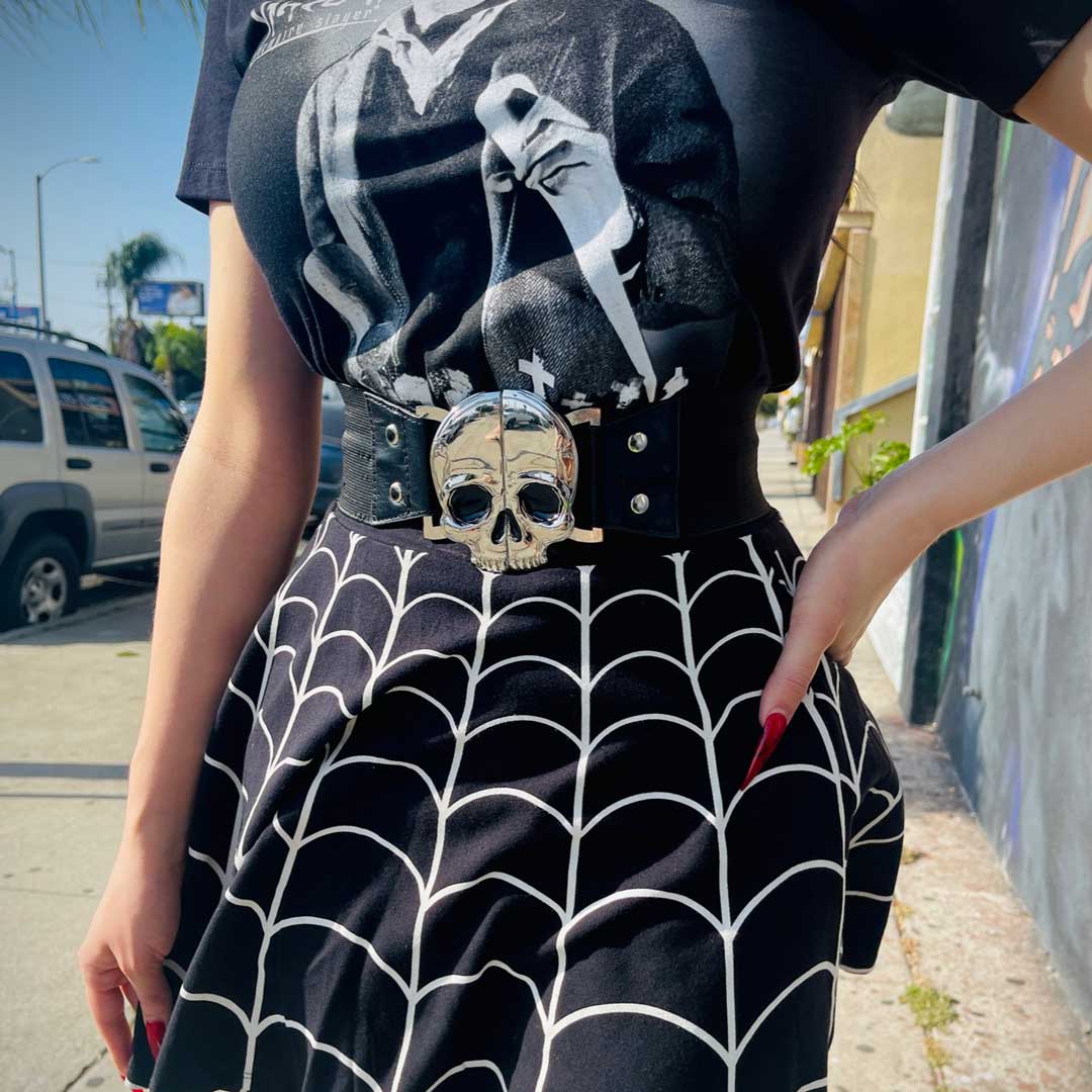 Kreepsville 666 Elastic Waist Belt with skull buckle
