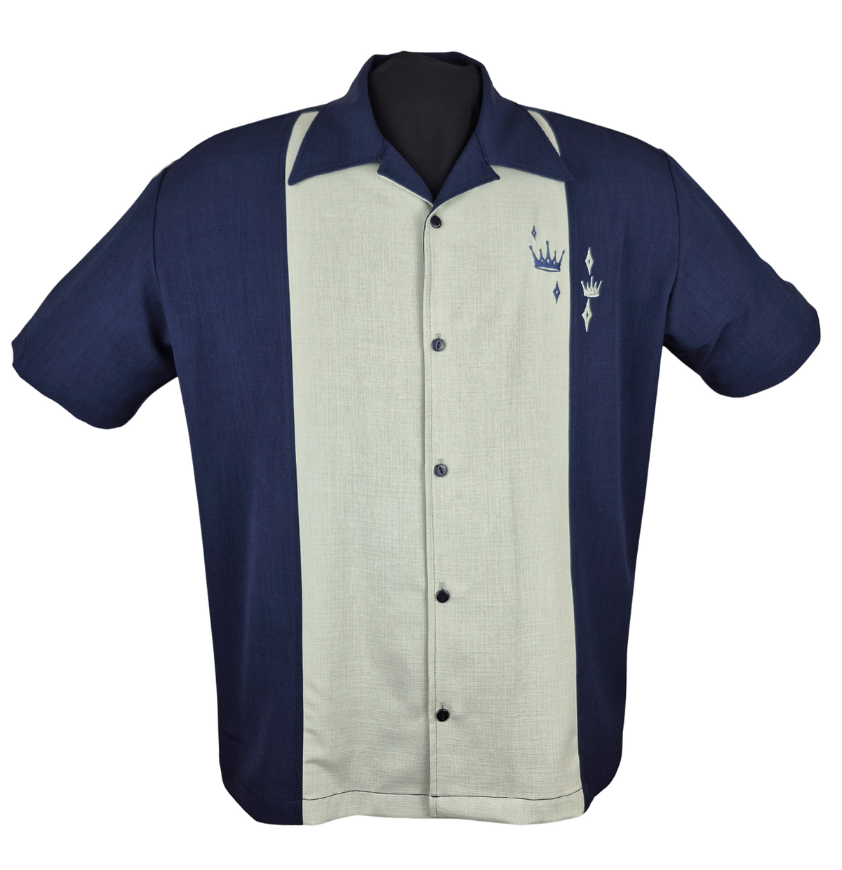 Shop Contrast Crown Bowling Shirt in Navy & Sage | Steady Clothing