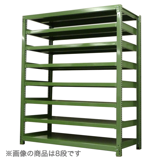 スチールラック 中量300kg/段(ボルトレス) 単体形式(グリーン色) 表示
