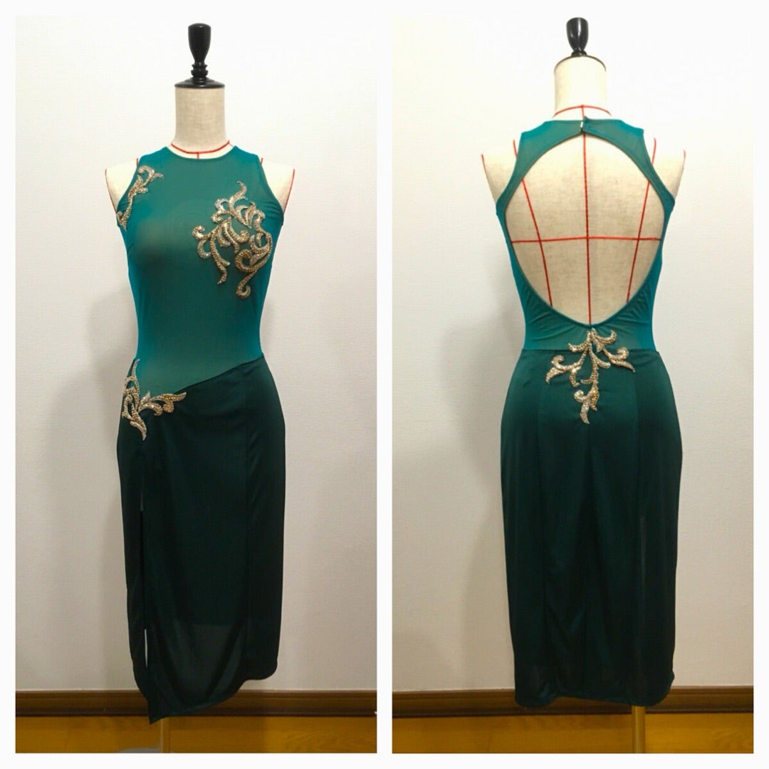 グリーン アルゼンチンタンゴ ドレス | 社交ダンスドレスJULIE DRESS