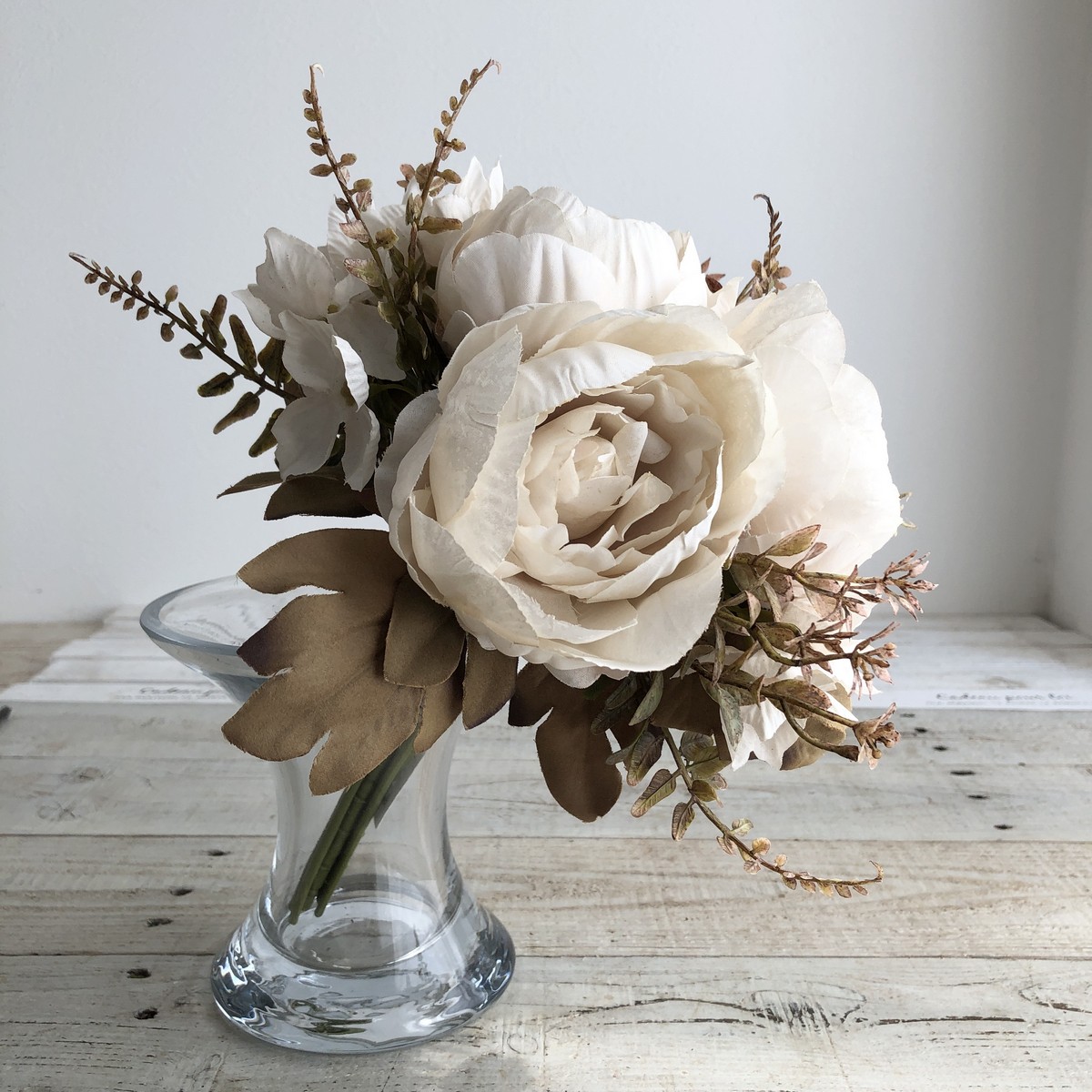 造花】アスカ/ミックスフラワーブーケ ホワイトベージュ/A-34913-1D