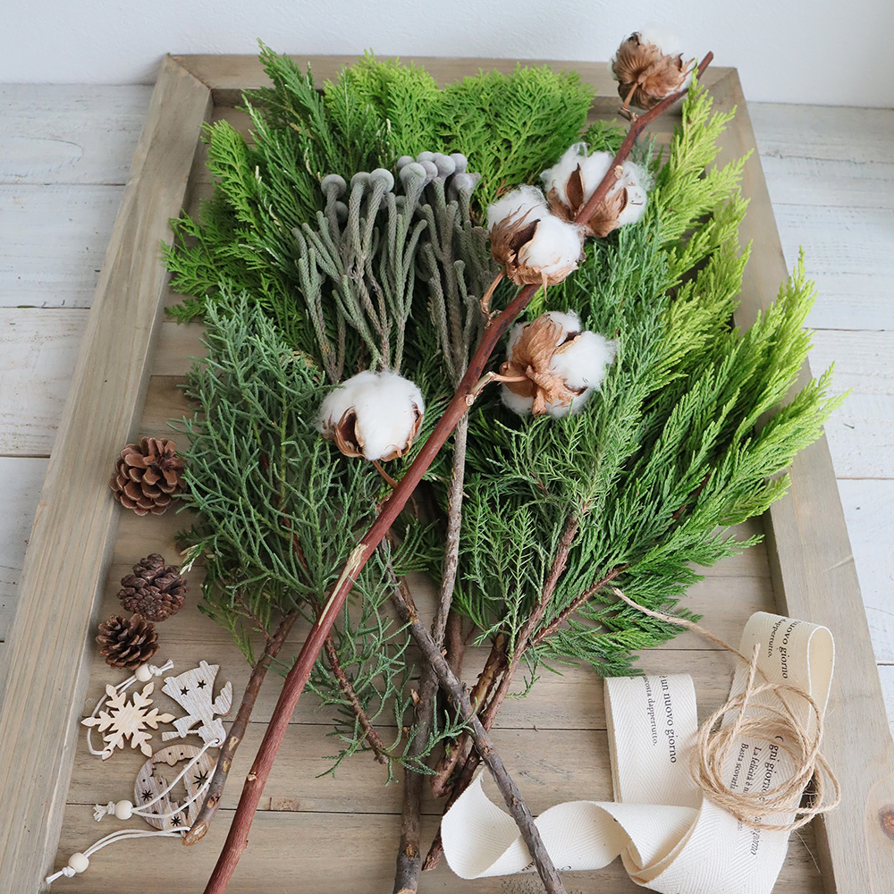 生花】コニファーのクリスマス・スワッグ(ホワイト)/はなどんやキット