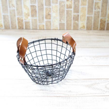 村田屋産業/ワイヤーバスケット皮手丸型小/5215 - 花材通販はなどんや