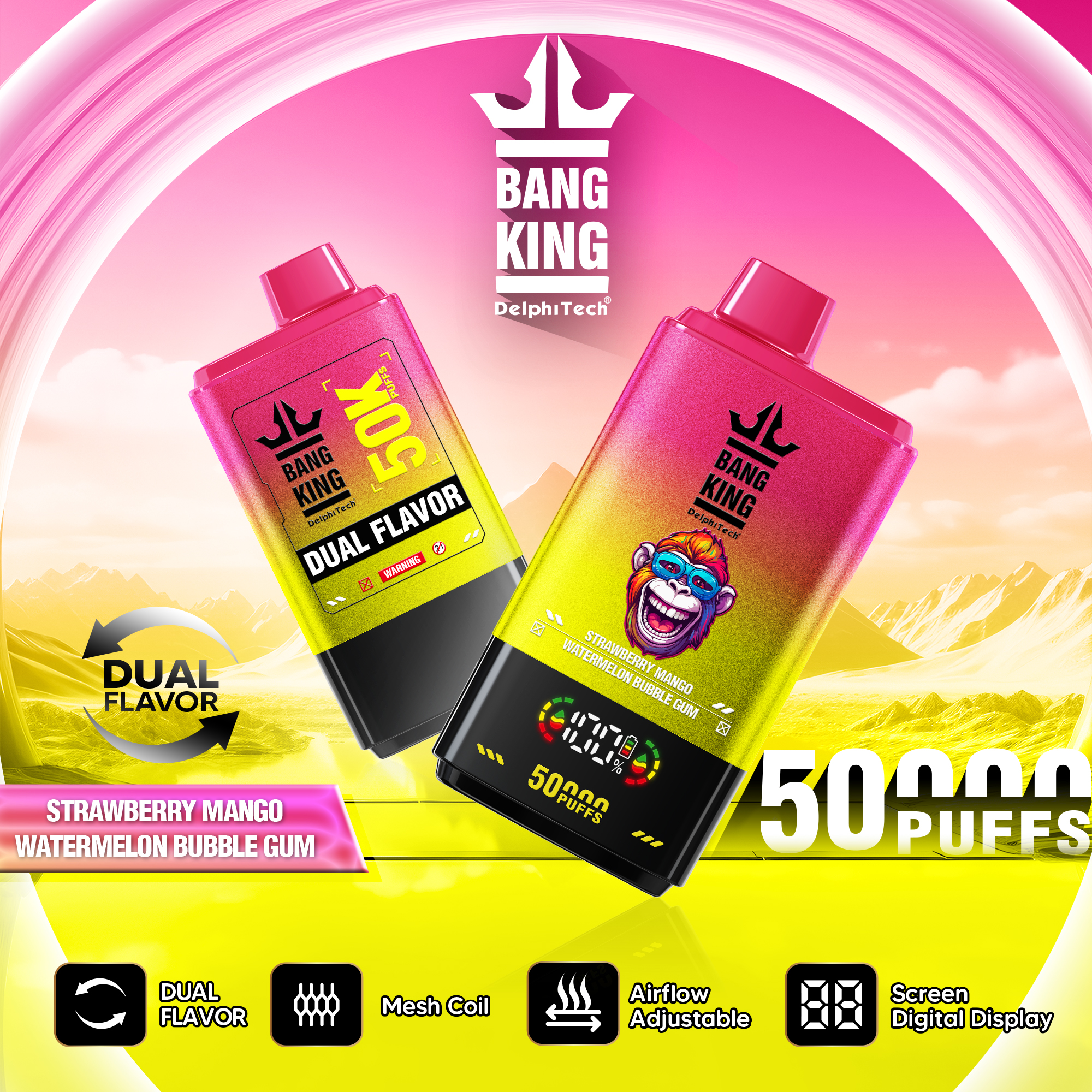 Bang King 50000パフ使い捨てベイプ – 850mAhバッテリー、50mL E