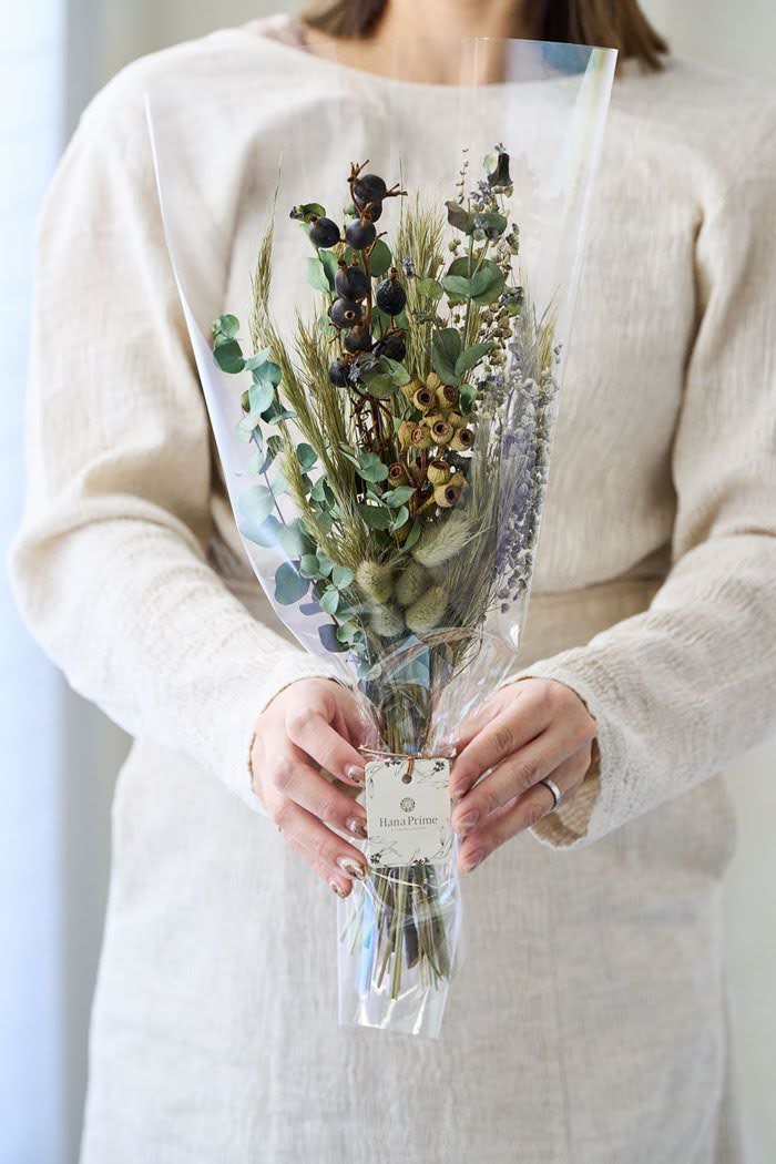 ドライフラワーミニ花束 size:M #1845 グリーン｜HanaPrime（ハナ