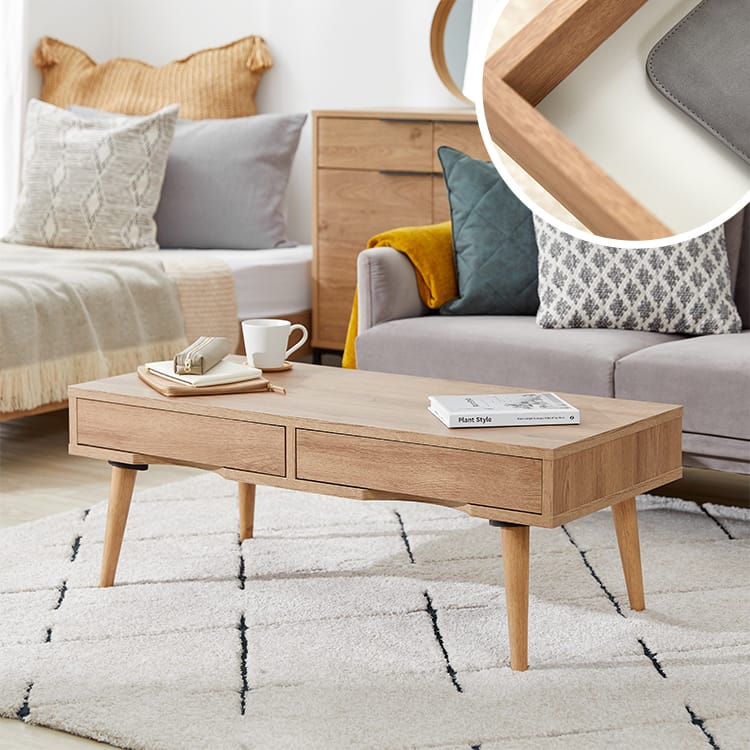 リビングテーブル[幅110] 引き出し収納付きローテーブル センター