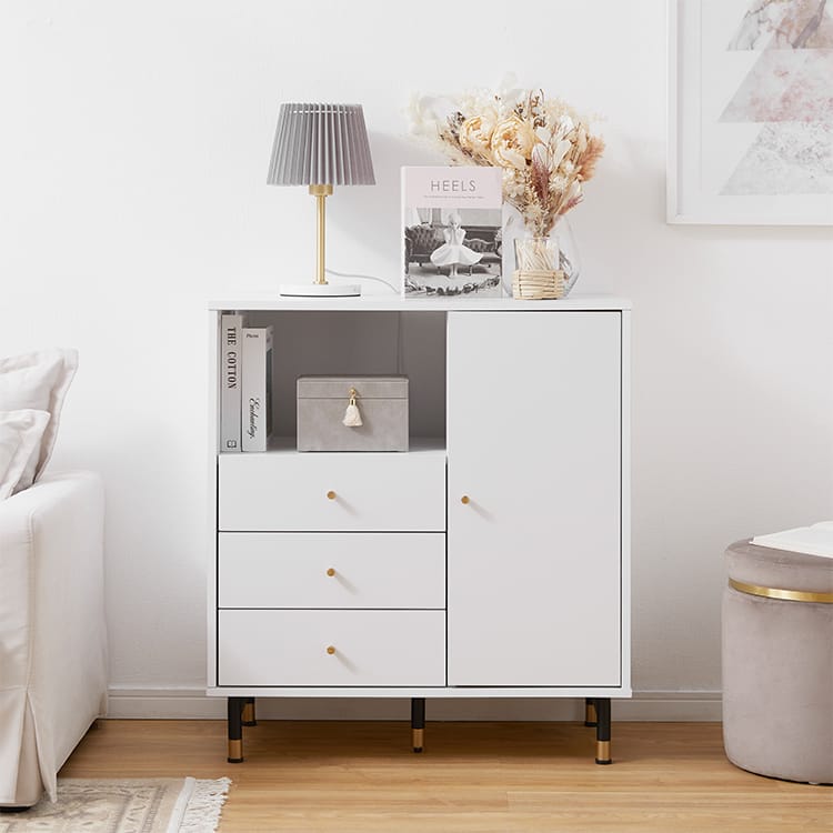 サイドキャビネット サイドボード ホワイト×ゴールド コンパクト [幅73