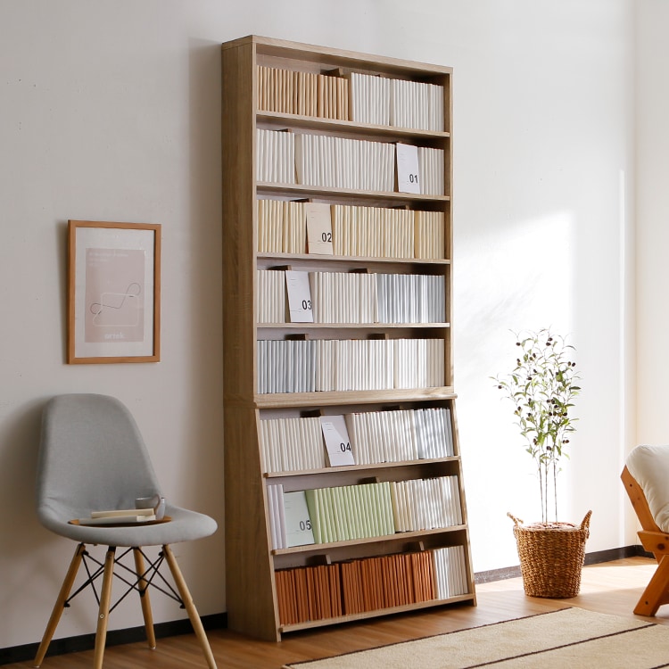 漫画収納にぴったりの本棚(スライド式)[カラー:ホワイト/ウォルナット