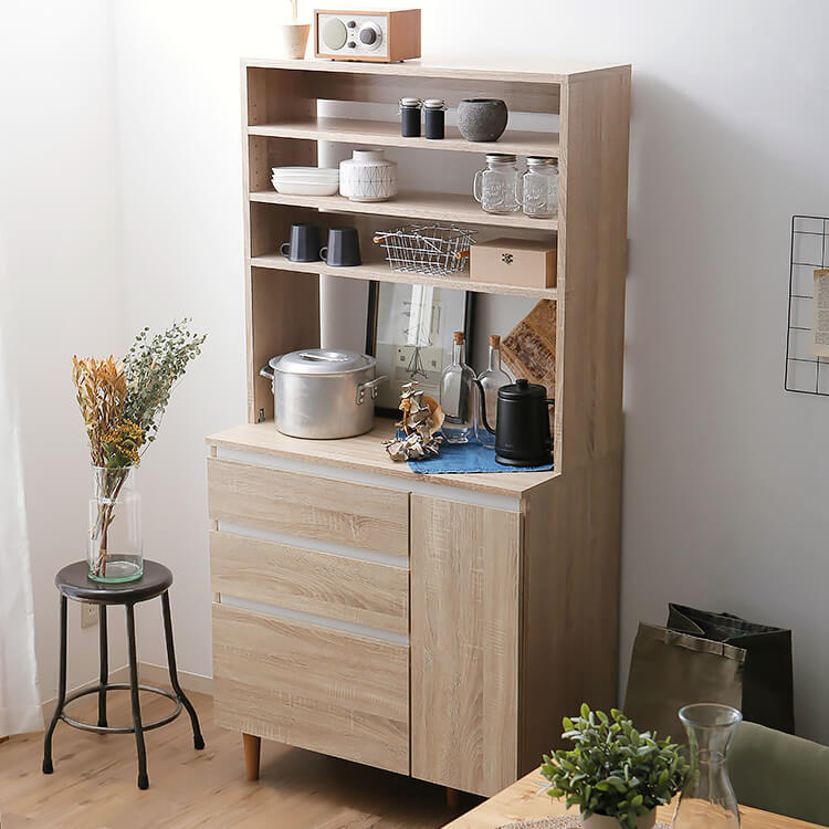 幅90] 食器棚 キッチン収納 レンジ台 木目調 | 【公式】LOWYA(ロウヤ