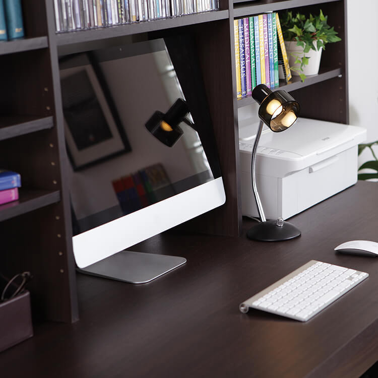 パソコンデスク(オーク/ダークブラウン)キングサイズの壁面収納一体型