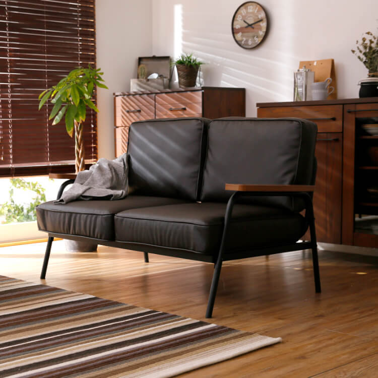 2人掛けコンパクトソファ(ダークブラウン/ネイビー/オリーブ)フレーム