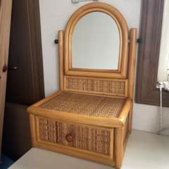 ラタン 籐 卓上ドレッサー ミニドレッサー 化粧台 レトロ ミラー