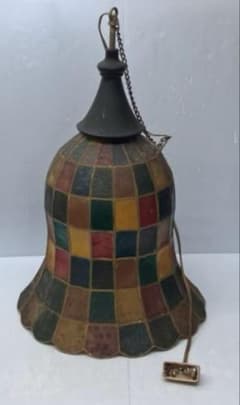 ベル型 ペンダントライト 多色タイル模様 ステンドグラス風※通電未確認