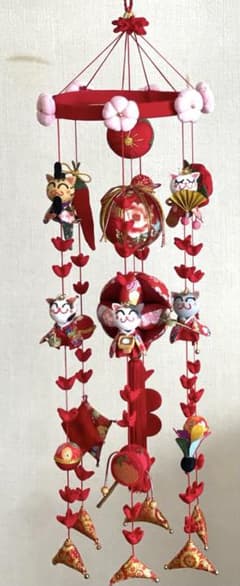 鞠と猫ちゃんの吊るし雛(三人官女付き) - メルカリ