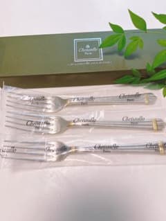 セール 純銀 クリストフル アクア ゴールドライン フォーク 3本 銀の匙