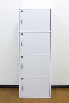 スリムキャビネット鍵付き4段チェスト幅42cm ホワイト系 扉付収納