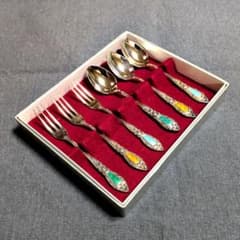 元箱付き 安藤七宝店 カトラリーセット 6点 七宝焼 洋銀 ジャーマン
