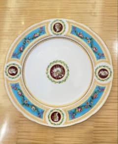 ミントン 1860年頃 金彩トルコ石ブルー花のガーランド プレート