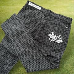 美品 パーリーゲイツ パンツ 総柄 黒 白 M〜L相当 コットン素材 4